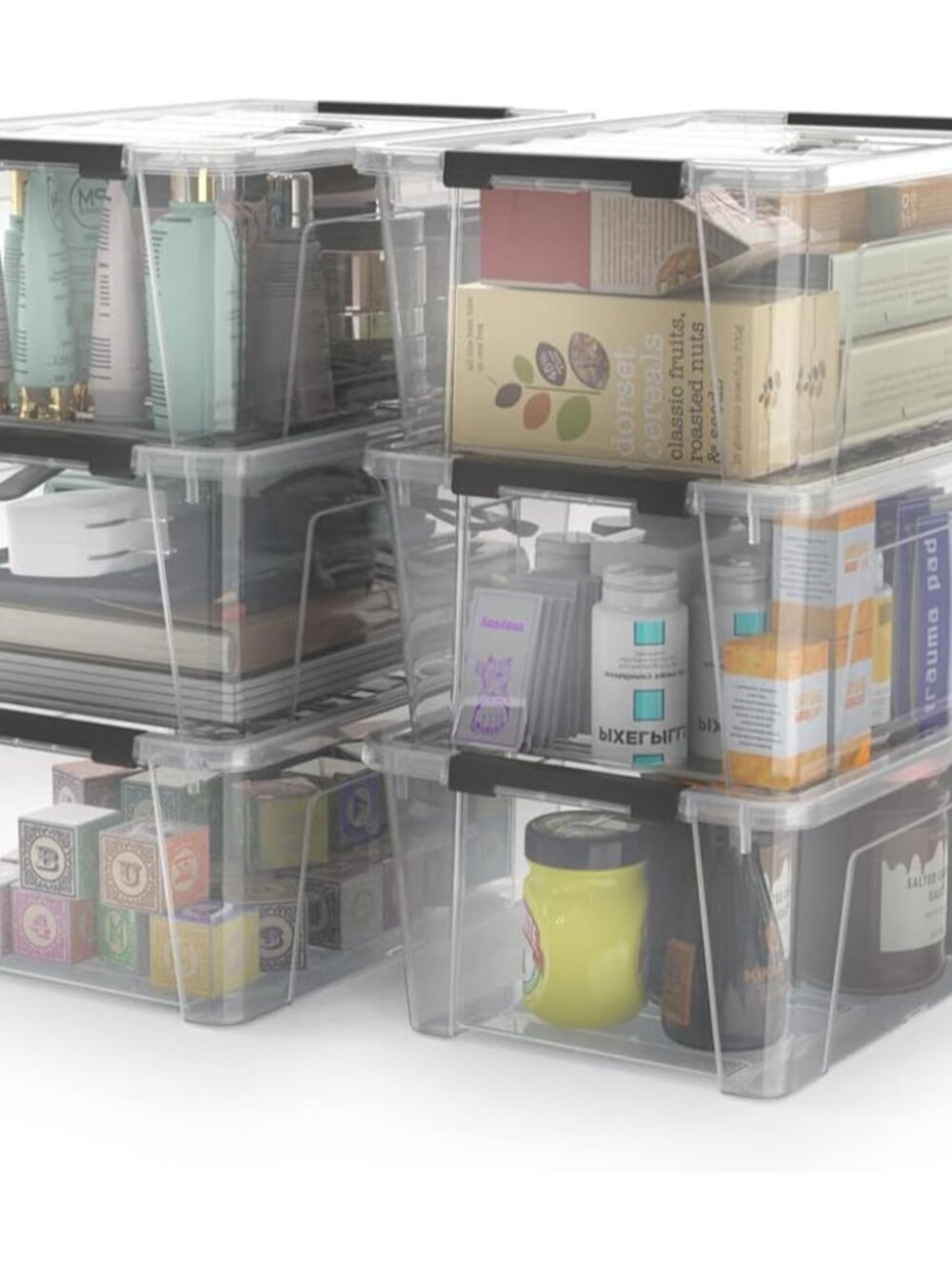 Clear Storage Latch Bins, 6-Pack Storage Organizer Box with Handle and Lids, 5-L